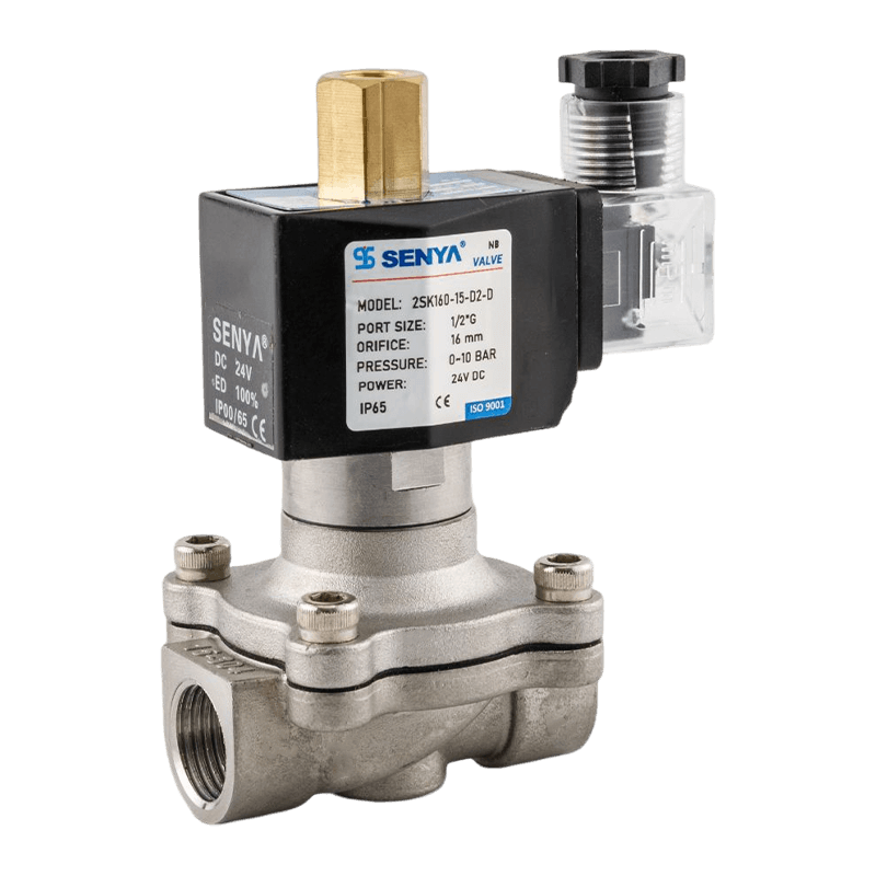 Stainless steel solenoid valve for fluid control in harsh environments