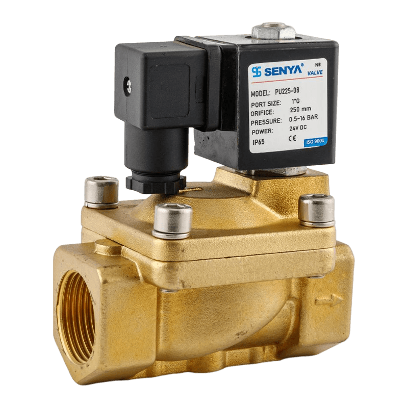 Two position two way brass solenoid valve for medium to high pressure applications PU225
