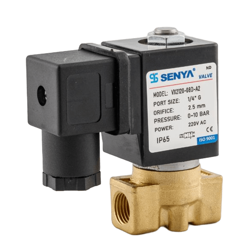 Compact solenoid valve for fluid control in air conditioning heat and cold exchange systems