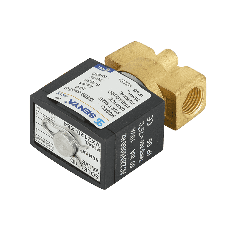 Compact solenoid valve for fluid control in air conditioning heat and cold exchange systems