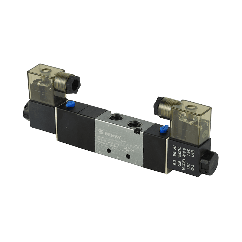 The pneumatic system interrupts and changes the direction of the internal compressed 4V directional valve