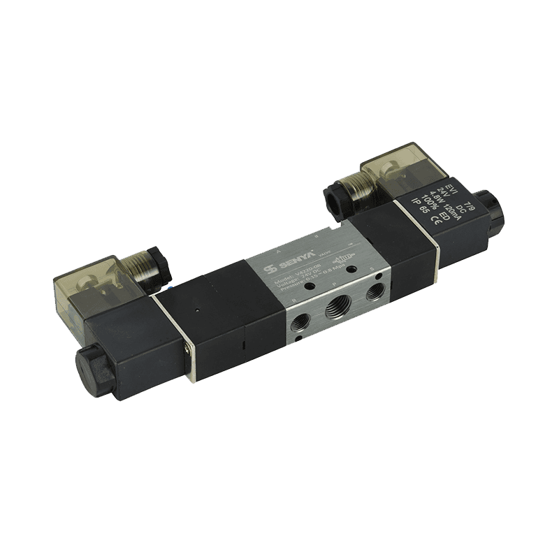 The pneumatic system interrupts and changes the direction of the internal compressed 4V directional valve